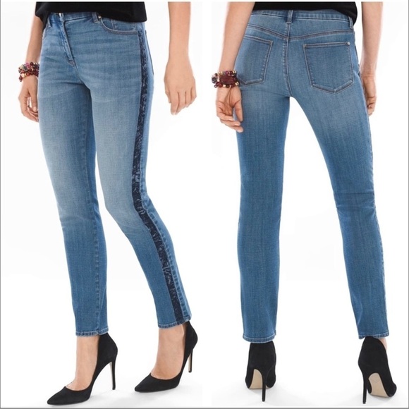 Chico's Denim - CHICO’S So Slimming Girlfriend Crop Jeans  Women’s 12 Black Embroidered side S…